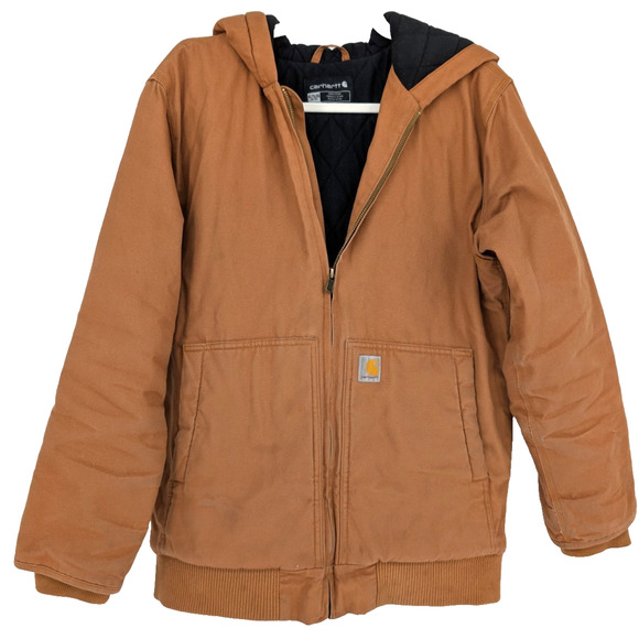 Carhartt Boys Active Flannel Quilt Lined Hooded Jacket Brown XL Outdoor Chore - Picture 1 of 12